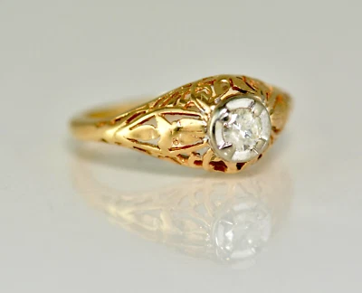 Anel de noivado solitário de diamante redondo 0,20 ct ouro amarelo 14k tamanho 5,5 - Imagem 1 de 4