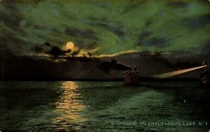 Moonlight on Chautauqua Lake, New York 1916 postcard bk74 - Picture 1 of 2