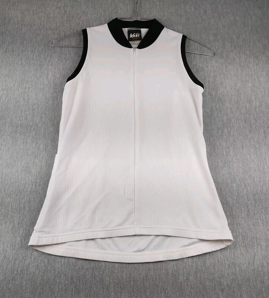 Camisa REI Atlética Mujer Mediana Blanca Sin Mangas Bolsillos Traseros 3/4 Cremallera Frontal Foto 1 de 4