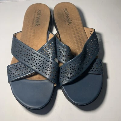 Softwalk Tillman S1502- 411 女式蓝色皮革拖鞋凉鞋 — 第 1/4 张图片