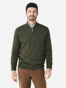 Peter Millar Men's Autumn Crest Suede Trim 1/4 Zip Juniper Green XL Merino Wool - Picture 1 of 4