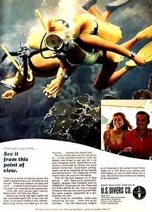 AQUA-LUNG SCUBA EQUIPMENT—AIR CYLINDERS FINS SNORKEL MASKS—VINTAGE 1967 PRINT AD - Picture 1 of 1