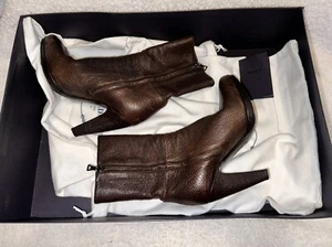 *Authentic Women’s PRADA Calzature Donna Ankle Bootie Brown Leather Size 35 1/2 - Picture 1 of 13