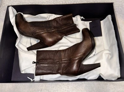 * Подлинный женщин PRADA Calzature Donna ботинок коричневый кожаный размер 35 1/2 - Изображение 1 из 4