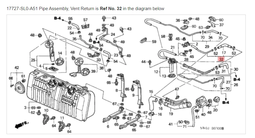 Conjunto de tubería NSX HONDA ACURA GENUINO OEM, tanque de combustible de retorno de ventilación ☆ 17727-SL0-A51 Foto 1 de 1