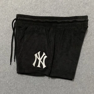 New York Yankees Short Shorts Stitched NY Towelling Fabric Black Womens Large L - Picture 1 of 10
