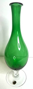 Green American Cut Crystal Vase Hand Made Hungary, Clear Foot Optical Swirl Tall - Picture 1 of 7