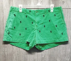 Vintage Ralph Lauren Sport Shorts Damen 14 Chino grün Allover Pony bestickt - Bild 1 von 13