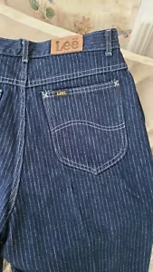 Vtg Lee Pin Stripe Mom Jeans size 14 denim jeans high waist waisted engineer Q2 - Picture 1 of 6