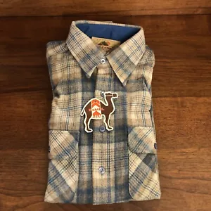 VTG NOS 1980’s CAMEL Flannel Shirt Mens SZ L BluePlaid Long Sleeve Button Up - Picture 1 of 13