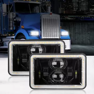 For Oldsmobile Delta 88 1976-1986 2Pc 4x6" LED Headlights Hi-Lo DRL Angel Eyes - Picture 1 of 11