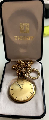Tissot Stylist Vintage Pocket Watch Manual Winding Gold Filled Chain & box - image 1 of 4