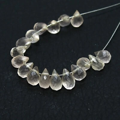 Rose Quartz Faceted Drop Beads Briolette Natural Loose Gemstone Making Jewelry - Image 1 of 4