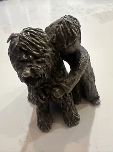 HUDSON PEWTER Walli Ortman #033 Best Friends Boy Shaggy Dog Copper Butterfly USA - Picture 1 of 4