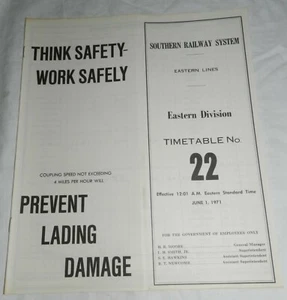 Vintage 1971 Southern Railway System Eastern Div Employee Time Table #22 - Picture 1 of 5