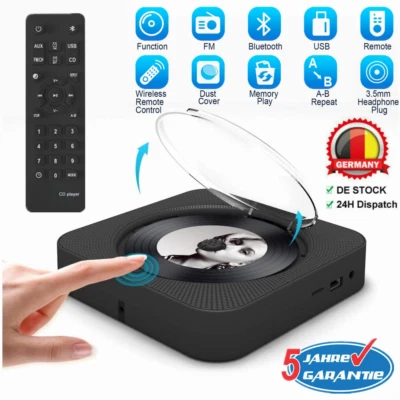 CD Player Tragbar mit Bluetooth HiFi Lautsprecher Fernbedienung FM-Radio/AUX/USB - Bild 1 von 4