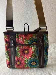 Franco Sarto Swing Crossbody bag Purse Flower Pattern with Brown Leather Trim - Picture 1 of 5
