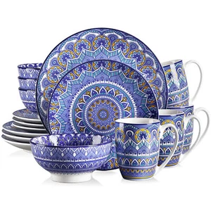 Juego de vajilla azul vancasso MANDALA porcelana 16 piezas servicio de tazón de plato para 4 - Imagen 1 de 8