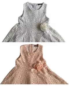 Vestito estivo festa bambina cotone fiori pizzo bianco pesca 12-18-24 lun 2-5 anni - Foto 1 di 10