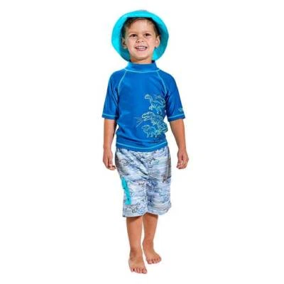 New UV Skinz Kids' 3-piece Swim Set Dinosaur, Boy Swimwear with Hat, Blue & Gray - Image 1 of 2