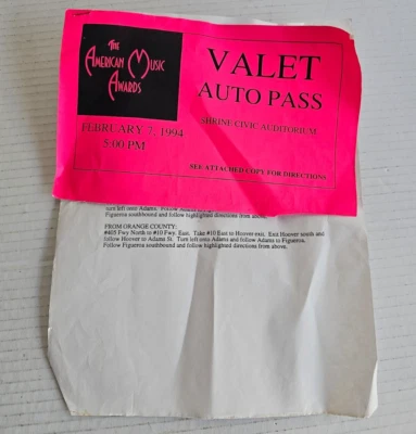 The American Music Awards 7 de febrero de 1984 Shrine Civic Auditorium Valet Auto Pass Foto 1 de 3