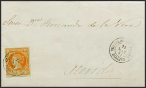 Extremadura. Histoire Postal. Sur 52. 1861. 4 Quarts Naranja. Villafranca P - Foto 1 di 1