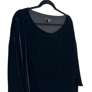 Eileen Fisher Silk Blend Velvet Tunic Top Size XL Black Oversized Long Sleeve - Picture 1 of 7