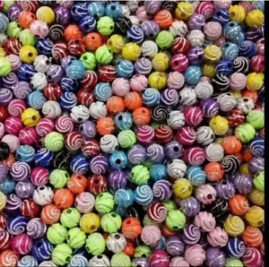 300 x 8mm Mixed Colour Spiral Patterned Round Rhinestone Inlaid Acrylic Beads - Picture 1 of 3