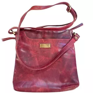 Levogue LV Vintage Burgundy weathered Leather Crossbody 9x9 beautiful leather - Picture 1 of 11