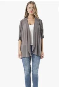 Women's 3/4 sleeve Gray sheer front drape cardigan light weight cover (size M) - Picture 1 of 5