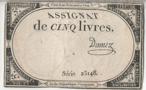 France Banknote A76 5 LIVRES République Française 31.10.1793 EF - Picture 1 of 3