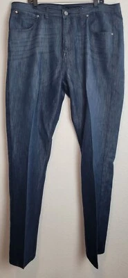 Мужские прямые джинсы PD&C 42X32 из денима темно-синие с изогнутыми штанинами легкие - Изображение 1 из 4