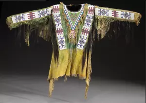 Old American Style Handmade Dakota Beaded Buckskin Hide Powwow War Shirt PWP117 - Picture 1 of 3