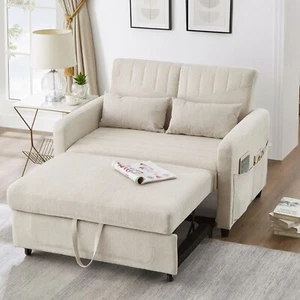 Schlafsofa 2 Sitzer Klappsofa Sofa mit Schlaffunktion Baumwolle und Leinen Beige - Bild 1 von 15