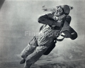 1935 Vintage JOHN PAUL PENNEBAKER Parachute Aviation Skydiving Photo Gravure Art - Picture 1 of 1