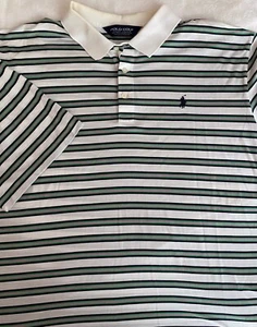 Men’s XXL, White, Black, Pink & Green Striped, Polo Golf, Soft Interlock Knit - Picture 1 of 4