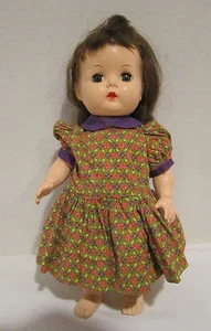 Vintage 1950's hard plastic 12" walker mkd. PAT PEND in vintage dress  - Picture 1 of 12