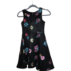 Hannah Banana Size 10 Black Sleeveless Flower Dress Back Zip Girls - Picture 1 of 8