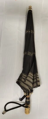 Antique Parasol – Carved Celluloid Handle, Victorian Black Silk (Fragile) - Image 1 of 4