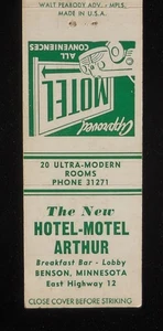 1950er The New Hotel-Motel Arthur 20 Zimmer Telefon 31271 Highway 12 Benson MN Swift - Bild 1 von 2