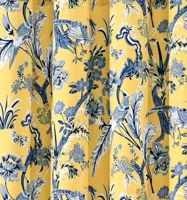 Panel Cortina Inodoro 4 Dolores Botánico Tropical Pájaro 52" An x 84" Azul Amarillo  Foto 1 de 4