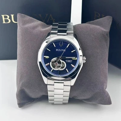 New Bulova Surveyor 96A275 Men's Automatic Watch Blue Dial Stainless Steel Watch - Image 1 of 4