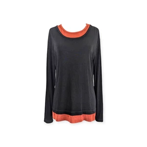 Chico's Travelers Slinky Lagenlook Oberteil US L/10 Strick Pullover Schwarz Rost - Bild 1 von 6