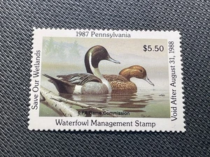 1987 Pennsylvania State PA5 Pintail Duck Migratory Waterfowl Stamp MNHOG - Bild 1 von 2