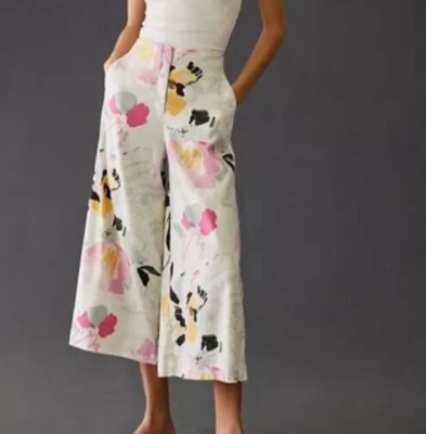Anthropologie Maeve Floral Print Cropped Wide Leg Pants Size 0 - Image 1 of 4