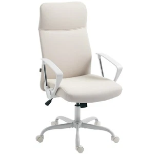 HOMCOM High Back Office Chair, Computer Desk Chair for Home, Cream White - Picture 1 of 11