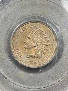 PCGS AU55 1859 INDIAN HEAD CENT  BRIGHT WITH GREAT LUSTER STRONG DEVICES - Picture 1 of 3