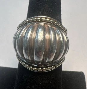 Lagos Caviar Sterling Silver 18k Gold Ribbed Dome Ring Size 7 - Picture 1 of 11