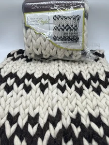 2 Grobstrick Boho Wolle Kissenbezüge 18x18 Braun Elfenbein Neu im Paket - Bild 1 von 8