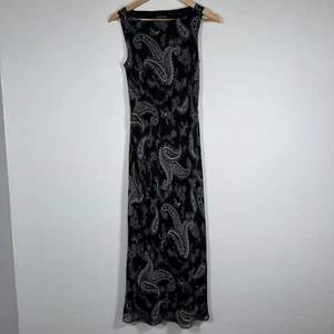 Abito Ann Taylor donna 6 nero blu paisley seta senza maniche maxi formale foderato - Foto 1 di 15